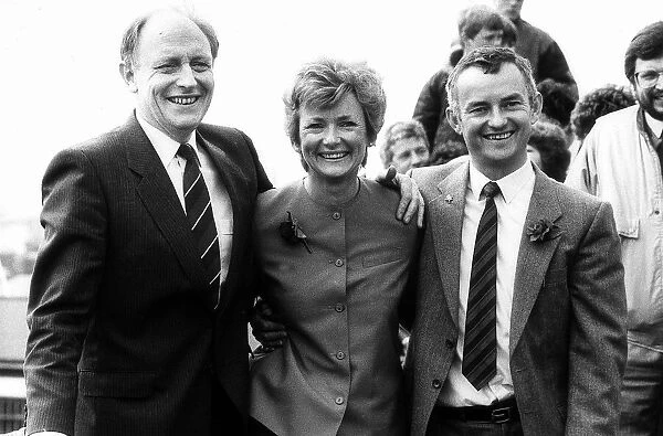 Neil Kinnock Labour MP and wife Glenys, May 1987 with her brother Colin Parry