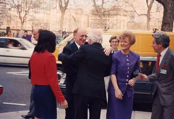 Neil Kinnock and wife Glenys meet Richard Attenborough at Labour party rally - April 1992