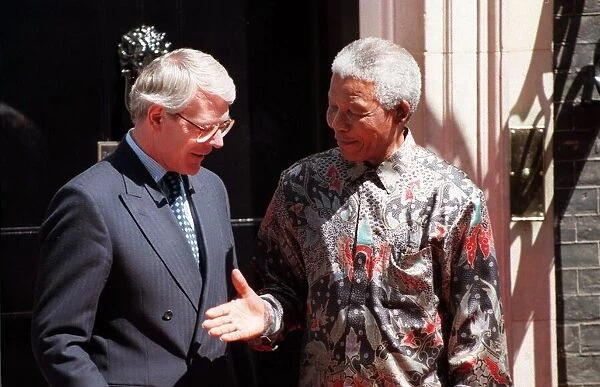 Nelson Mandela on the doorstep of 10 Downing Street with Prime Minister John Major