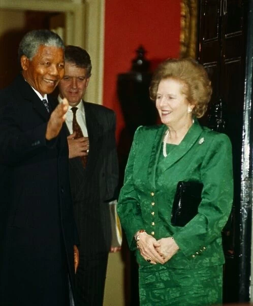 Nelson mandela with Prime Minister Margaret Thatcher at 10 Downing Street during his