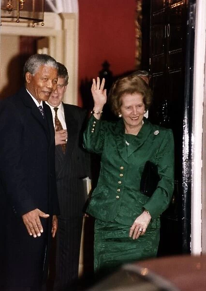 Nelson Mandela with Prime Minister Margeret Thatcher outside number 10 Downing street