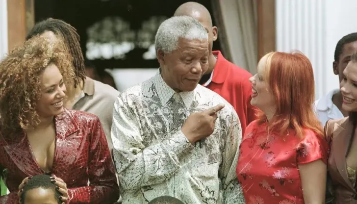 Framed Print : Nelson Mandela South African President meets Spice Girls November 1997 (Ginger Spice