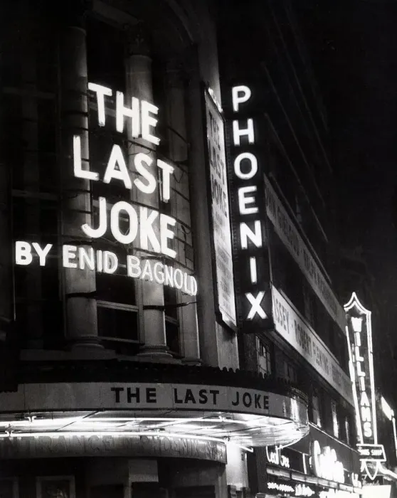 Framed Print : Neon lights advertise the play The Last Joke Framed Print : Neon lights advertise the play The Last Joke