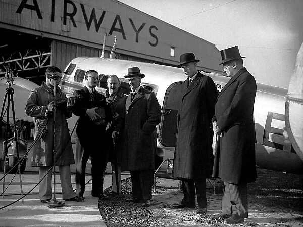 Neville Chamberlain speaks to the press beside aircraft Neville Chamberlain spoke