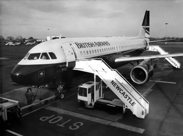 Framed Print : A new 50m British Airways Airbus A320 aircraft at Newcastle Airport Framed Print : A new 50m British Airways Airbus A320 aircraft at Newcastle Airport