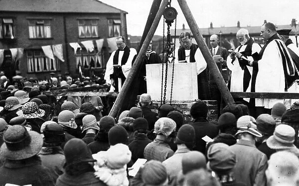 New Anfield church. The Lord Bishop of Warrington dedicating the foundation stone of