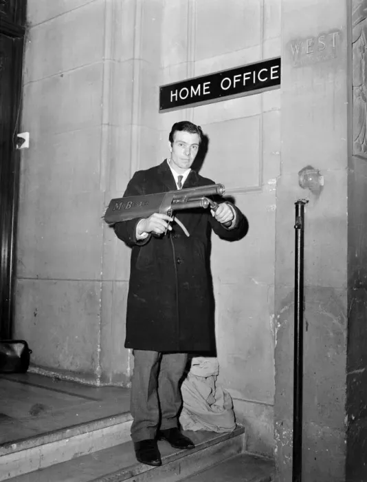 Framed Print : New anti riot gun January 1969 1960s Mobuster Weapon, Home Office Framed Print : New anti riot gun January 1969 1960s Mobuster Weapon, Home Office
