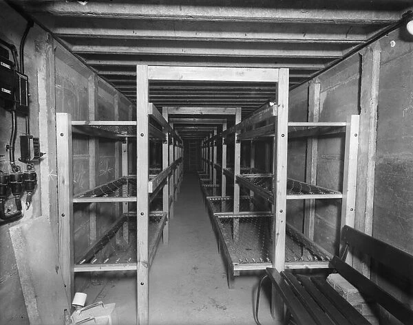 New bunks fitted in a public air raid shelter to make sheltering from enemy air raids
