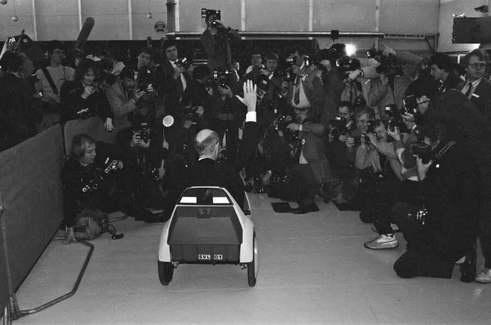 Framed Print : The New Electric Vehicle Sir Clive Sinclair in his new electric vehicle Framed Print : The New Electric Vehicle Sir Clive Sinclair in his new electric vehicle