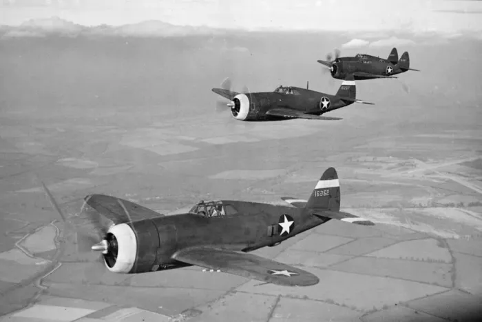 Framed Print : New US Fighter. P 47s (Thunderbolt) planes flying in formation Framed Print : New US Fighter. P 47s (Thunderbolt) planes flying in formation
