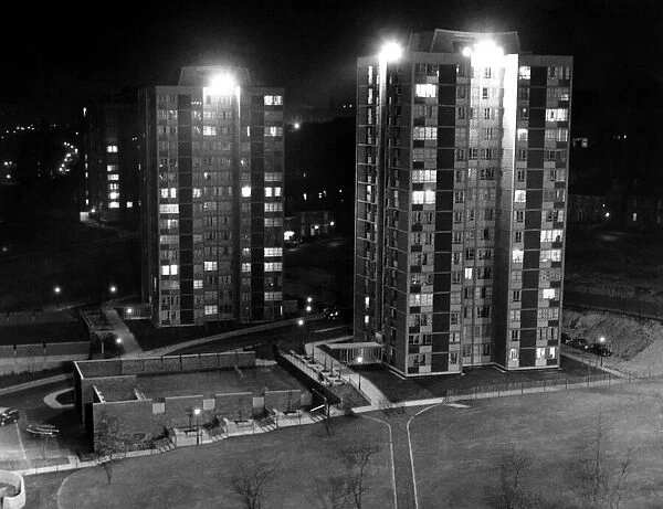 A new system of floodlighting at the high rise flats at Cruddas Park Housing Estate in