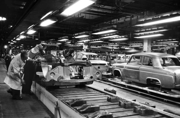 New Ford Anglia cars coming off the production line at the new Ford paint