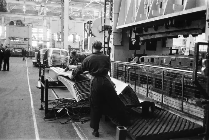 Framed Print : New Ford Anglia cars coming off the production line at the new Ford paint Framed Print : New Ford Anglia cars coming off the production line at the new Ford paint