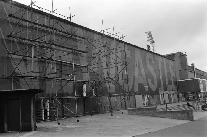 Framed Print : New giant sign at St James Park, home of Newcastle United Football Club, Fallowgate end