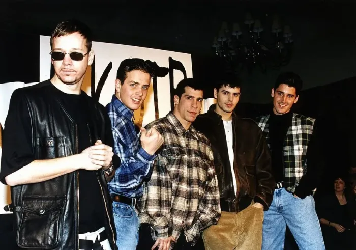 Framed Print : New Kids On the Block American pop group at the London launch of their new video Framed Print : New Kids On the Block American pop group at the London launch of their new video