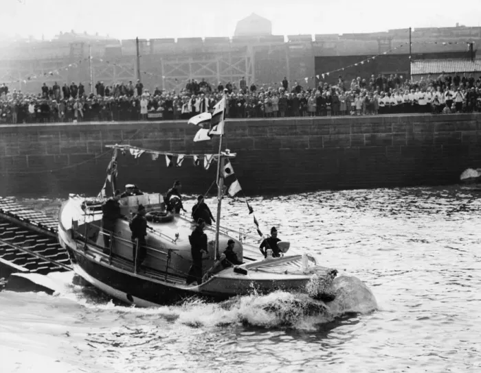 Framed Print : A new lifeboat, the Will and Fanny Kirby, launched at Seaham Harbour to replace Framed Print : A new lifeboat, the Will and Fanny Kirby, launched at Seaham Harbour to replace