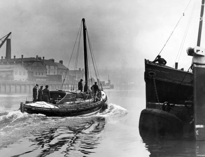 Framed Print : New lifeboat Milburn'for Holy Island leaves the River Wear at Sunderland Framed Print : New lifeboat Milburn'for Holy Island leaves the River Wear at Sunderland