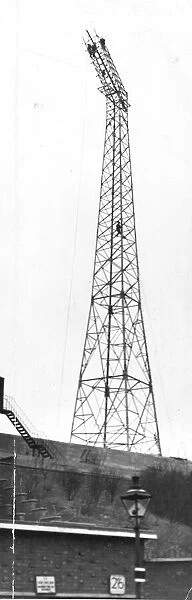 One of the new light pylons being built at St James Park 4 February 1958