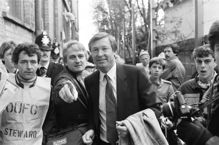 Framed Print : New Manchester United manager Alex Ferguson at the Manor Ground in Oxford before his Framed Print : New Manchester United manager Alex Ferguson at the Manor Ground in Oxford before his
