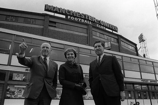 New Manchester United manager Frank O farrell outside Old Trafford with Matt Busby