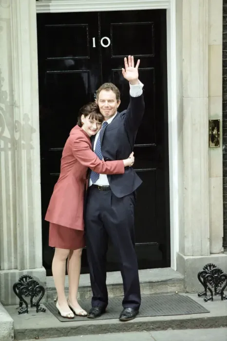 Framed Print : New Prime Minister Tony Blair with his wife Cherie outside 10 Downing Street after