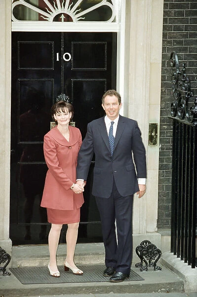 New Prime Minister Tony Blair with his wife Cherie outside 10 Downing Street after