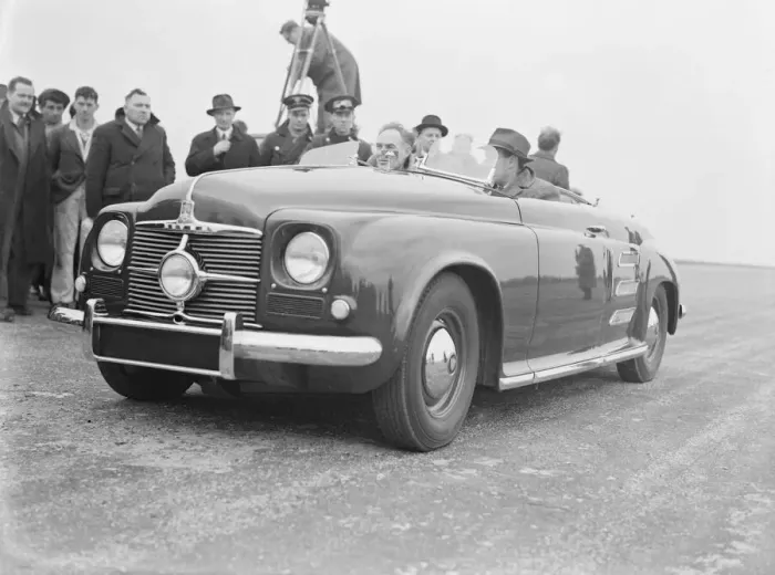 Framed Print : New Rover gas turbine car tested at Silverstone By C Wilkes with T R Bell as passenger