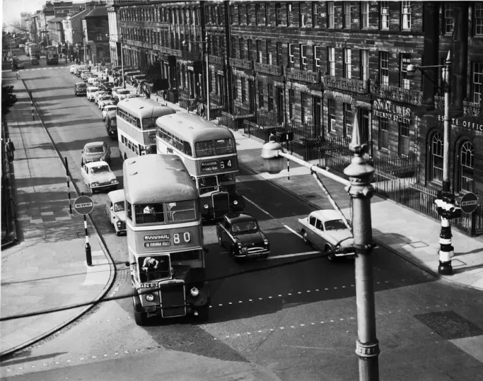 Framed Print : The new traffic system in use at Birkenhead showing the flow of one way traffic as it Framed Print : The new traffic system in use at Birkenhead showing the flow of one way traffic as it