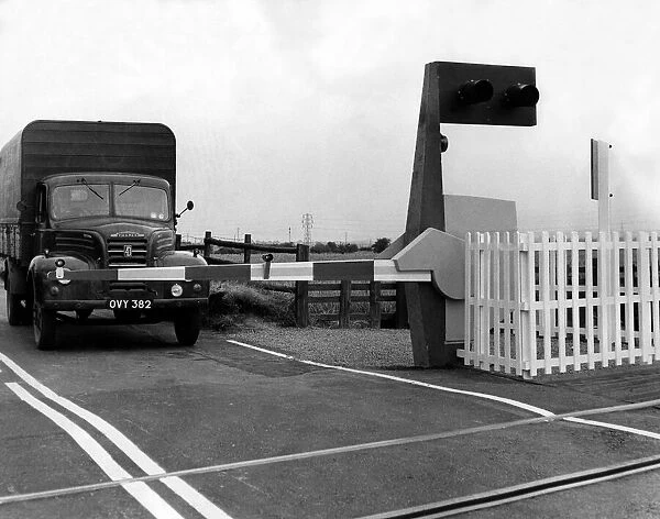 The new type of automatic barrier at Follingby level crossing on 5th July 1964