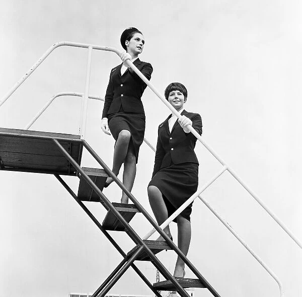 New uniforms for Cambrian Airways stewardesses. Circa 1965