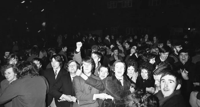 Framed Print : New Years revellers seen here singing Auld Lang Syne and celebrating see in 1970 in Framed Print : New Years revellers seen here singing Auld Lang Syne and celebrating see in 1970 in