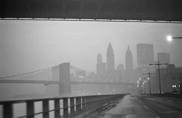 Framed Print : New York skyline and Brooklyn Bridge seen from the FDR Drive 25th January 1970 Framed Print : New York skyline and Brooklyn Bridge seen from the FDR Drive 25th January 1970