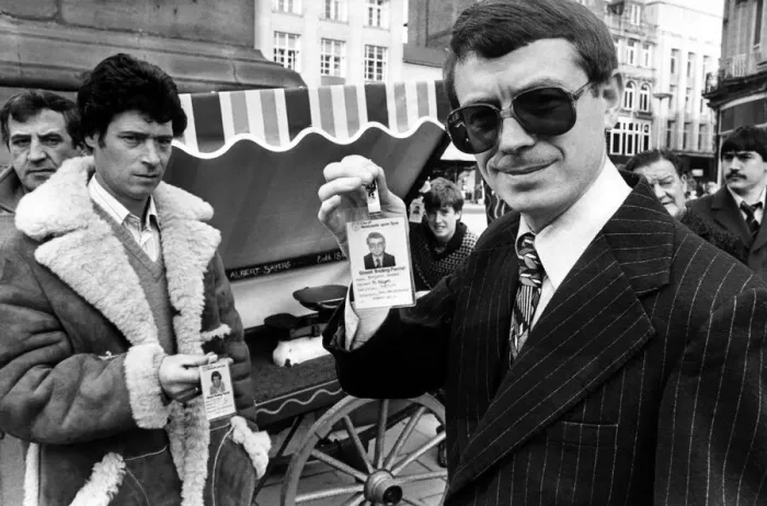 Framed Print : Newcastle barrow boys with their licences for legal trading in the city centre on 26th Framed Print : Newcastle barrow boys with their licences for legal trading in the city centre on 26th