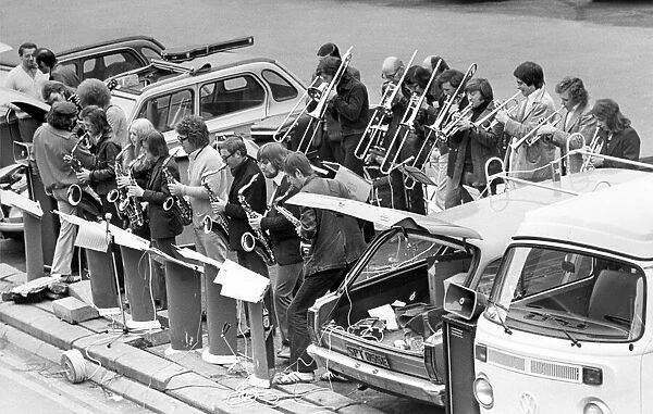 The Newcastle Big Band plays in the car park at the University Theatre October 14