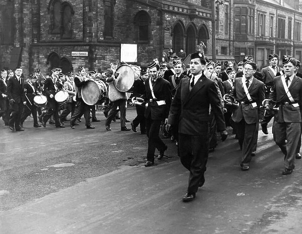 Newcastle branch of the Boys Brigade march from Westmorland Road Presbyterian Church for
