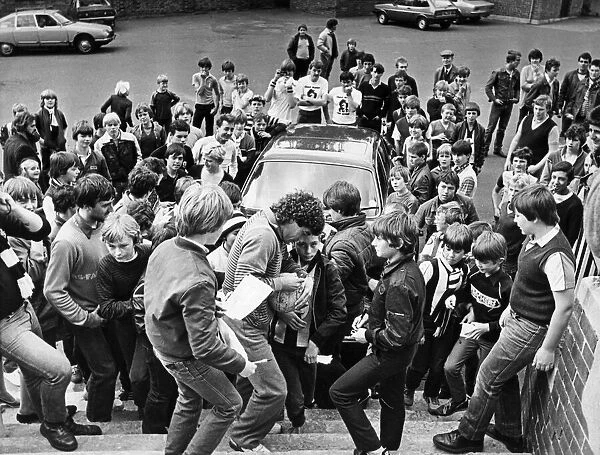 Newcastle United footballer Kevin Keegan is greeted by jubilant Newcastle fans at St