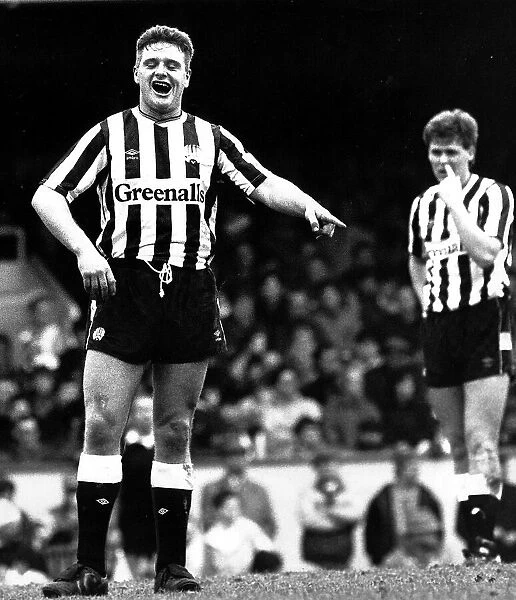 Newcastle United footballer Paul Gascoigne joking around during a match. Circa 1988