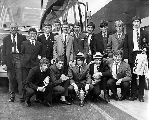 Newcastle United Junior team arriving back from Holland after winning the Feyenord