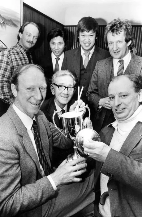 Framed Print : Newcastle United manager Jack Charlton presents an angling trophy to angling club Framed Print : Newcastle United manager Jack Charlton presents an angling trophy to angling club