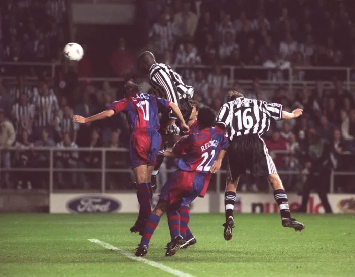 Framed Print : Newcastle United v Barcelona European Champions League 1997 Faustino Asprilla of Framed Print : Newcastle United v Barcelona European Champions League 1997 Faustino Asprilla of