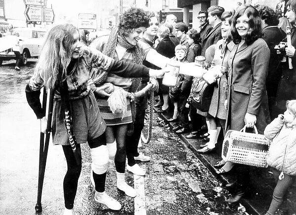 Newcastle University students taking part in the rag week procession in 1970