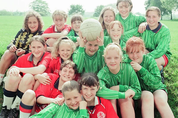 Newlands School, Middlesbrough, 7th June1996. Pictured, Newlands School Girls Football