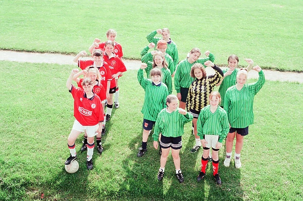 Newlands School, Middlesbrough, 7th June1996. Pictured, Newlands School Girls Football
