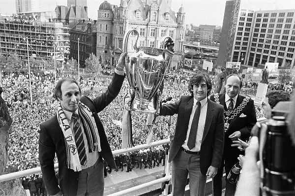 Newly crowned European champions Aston Villa, parade the European Champions Cup trophy to