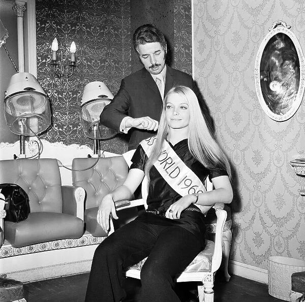 Newly crowned Miss World Eva Rueber Staier, in the salon at the Picaddilly Hotel