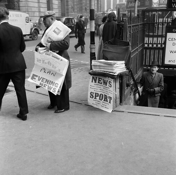 Newspaper Sellers in London. Circa April 1955