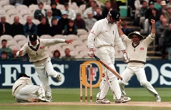Nick Knight leaves the crease July 1998 After being caught out during the third