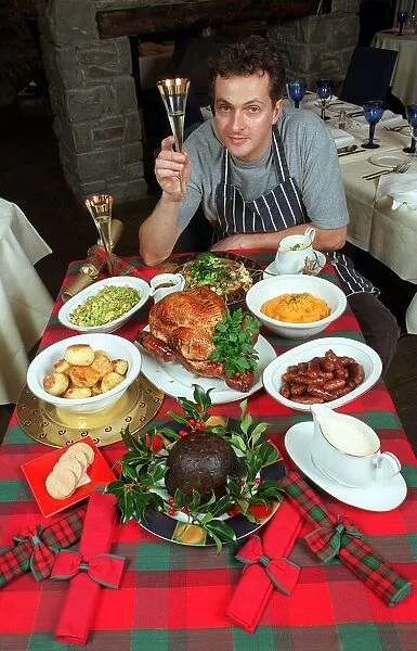 Nick Nairn television chef with Christmas Meal and a glass of wine circa 1998