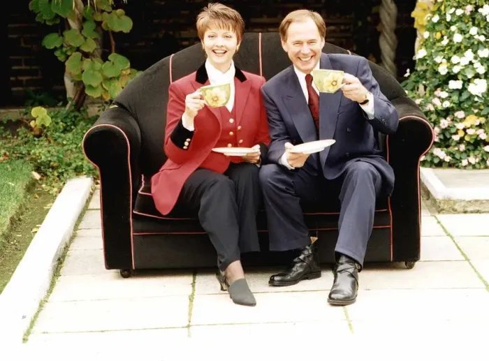 Framed Print : Nick Owen TV Presenter with co presenter Anne Diamond of television programme Good Framed Print : Nick Owen TV Presenter with co presenter Anne Diamond of television programme Good