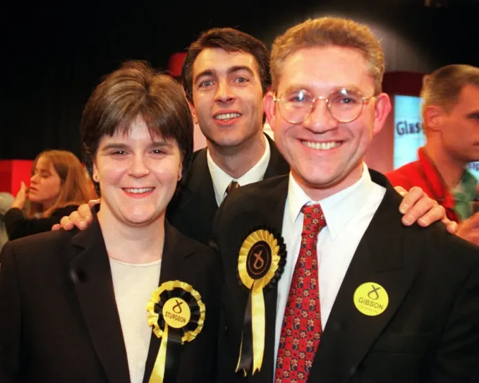 Framed Print : Nicola Sturgeon Kenny Gibson and Jim Byrne May 1999 of the SNP in Scotland